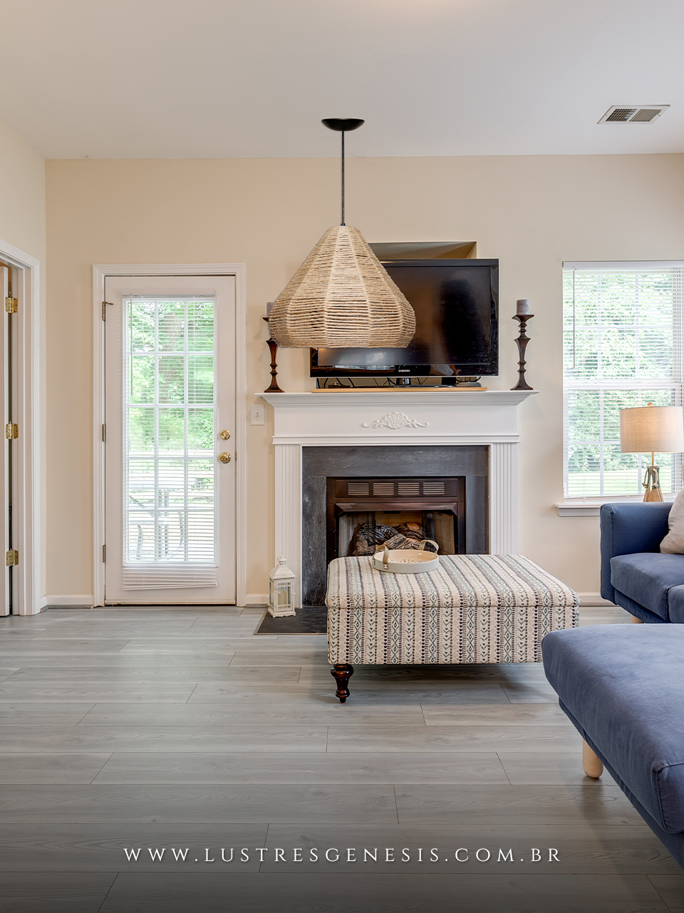 Lumin&aacute;ria Pendente Palha Macuco Bege Natural Modelo Rustico 37cm para Sala de Jantar Sala de Estar Quarto Living